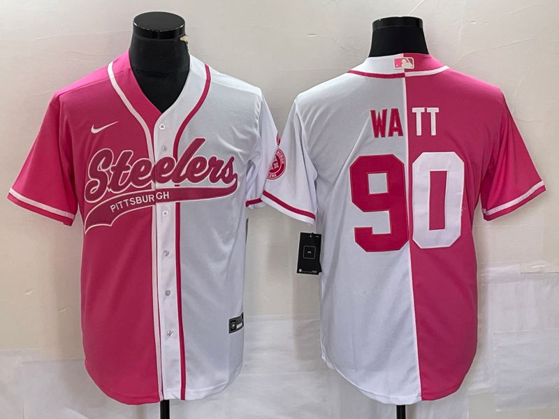 Men Pittsburgh Steelers #90 Watt Pink white Co Branding Nike Game NFL Jersey style 1->pittsburgh steelers->NFL Jersey